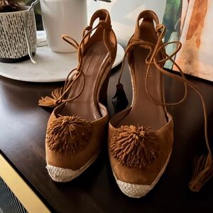 Aquazzura Tan Espadrilles with Tassel Detail